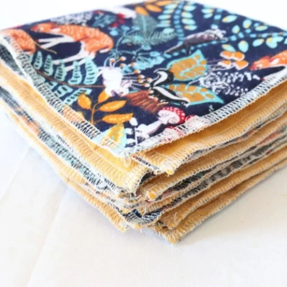 4 flannel gauze Forest Deer Bear Flowers cloth napkins wash baby towel reusable